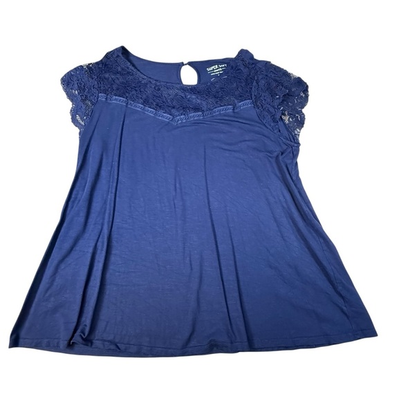 Torrid Navy Crepe Lace Short Sleeve Keyhole Fit And Flare Top Size 3 - Picture 1 of 3